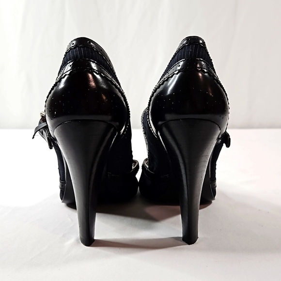 Marc Fisher Black Leather Peep-Toe Pumps Size 8 - Picture 5 of 9